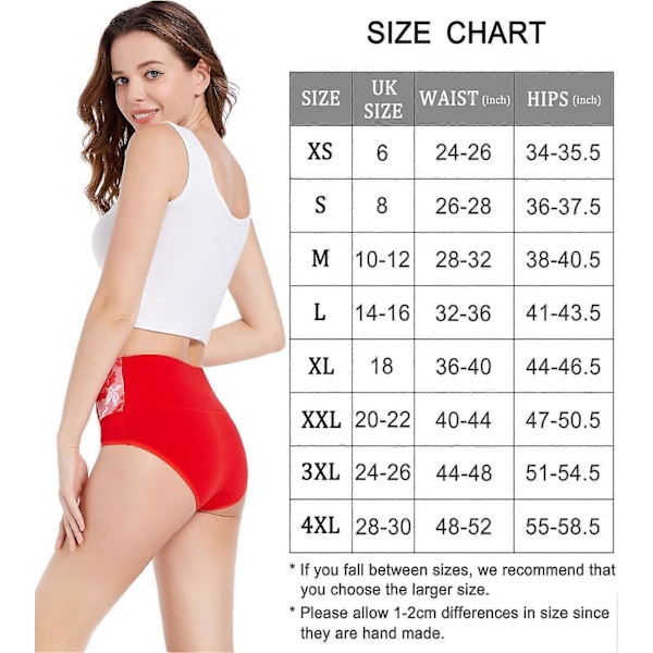 Högmidjade trosor för damer med rosor, bomullstrosor, underkläder med full täckning, plus size multipack (XL) röd