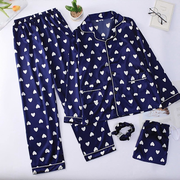 7 Delar Dam Pyjamas Set Faux Siden Pyjamas Dam Pyjamas Sovkläder Set Vår Sommar Hemmakläder Nattkläder Set Dam Bekväm Bomull Gåva Mstyle1