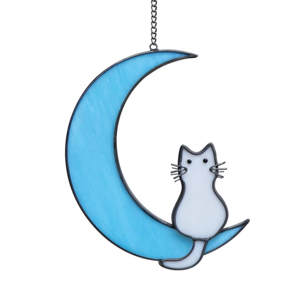 Mini svart katt hängande prydnad på vit månvind