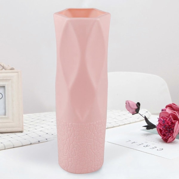 Rosa Keramikliknande Plastvas, Svår att Ha Sönder och Hållbar, Dekorationsvas för Vardagsrum