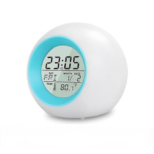 Färgglad Glödande Bakgrundsbelysning Rund LED Väckarklocka Termometer Kalender Display Väckning Elektronisk Klocka
