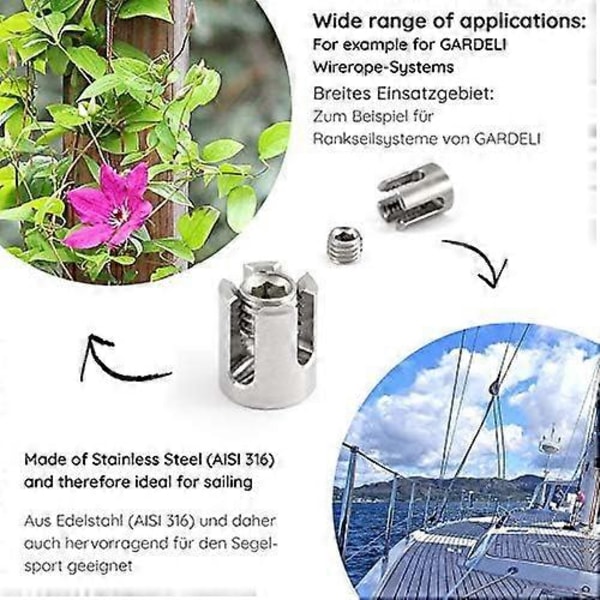 5-pack Rostfria Vajerlås (A4) - För 2mm Vajer - M8 (För 2mm Vajer)