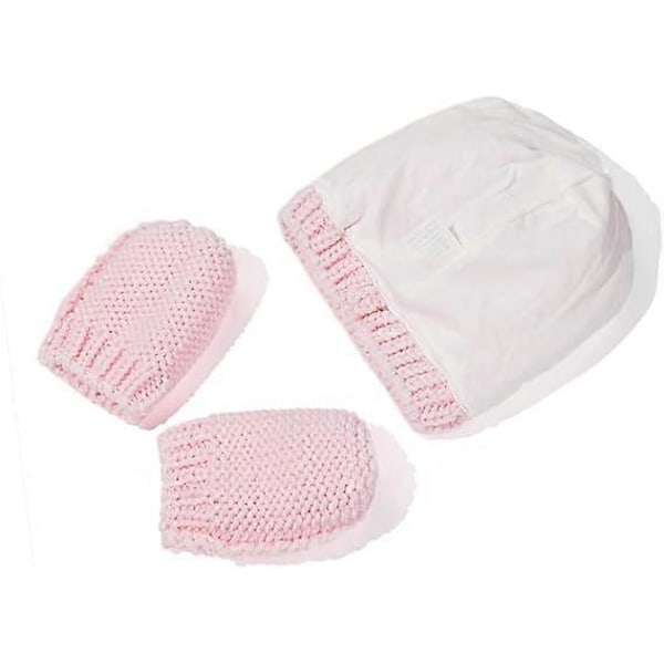 Nyfödd Baby Vintermössa och Vantar Set Spädbarn Småbarn Varm Stickad Mössa och Vante Set för Pojkar Flickor Rosa, L