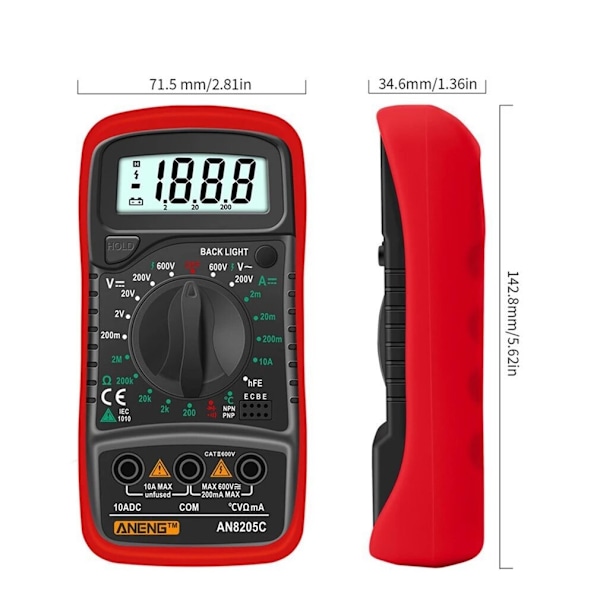 ANENG AN8205C Digital Multimeter AC DC Amperemeter Volt Ohm Testare Multimetro Med Termoelement LCD Bakgrundsbelysning