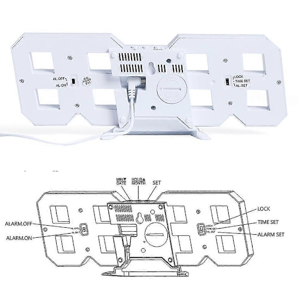 3D Digital Väckarklocka, LED-väggklocka med tid och 3 automatiska justeringar