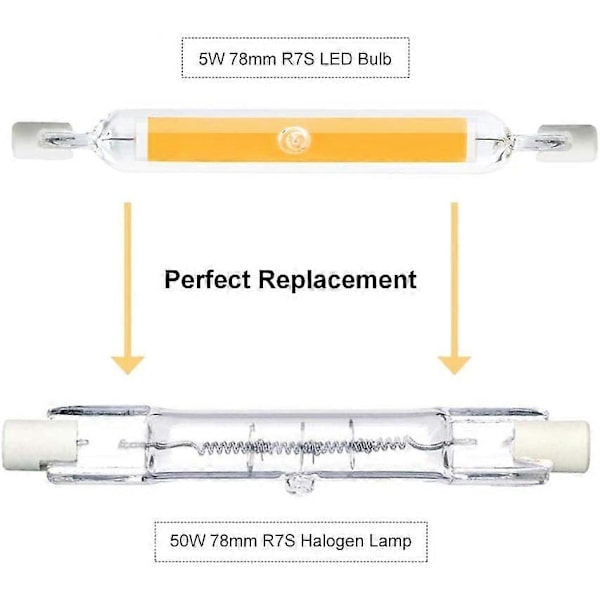 5W R7S 78MM J78 COB Filament LED-lampa, 500 Lumen 360 Grader, Halogenlampa 30W 48W 50W Ekvivalent, Perfekt för Hem, Kök, Rum, Balkong, Kontor, e