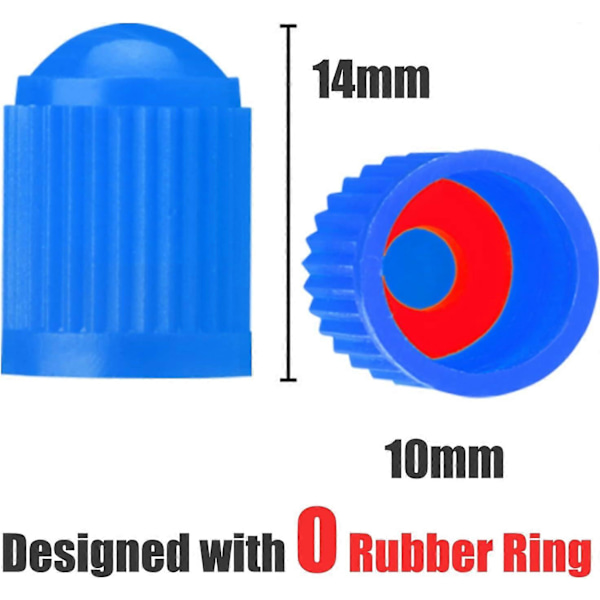 10 st Däckventilkåpor, med O-ring, Universella dammskydd för SUV, Bilar, Cyklar, Motorcyklar, Lufttät Försegling, (10-pack Blå)
