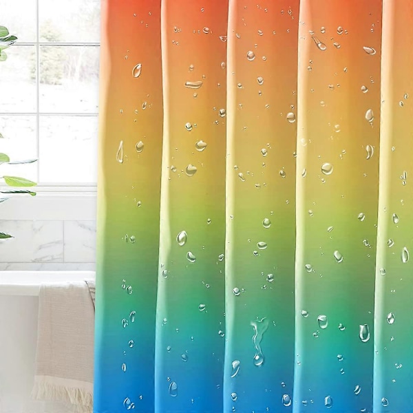 Duschdraperi Mögelresistent - Lång Regnbåge Vattentät Tvättad Polyestertyg för Våtrum/Badrum, 180 x 180 cm, Färgglada horisontella ränder
