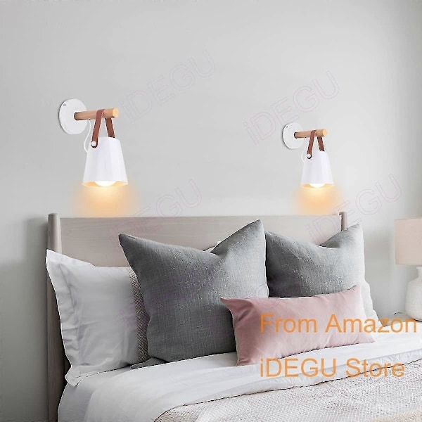 Set med 2 Retro Enkla Vägglampor Inomhus Modern Vägglampa E27 Lampa Metallskärm med Trästativ för B