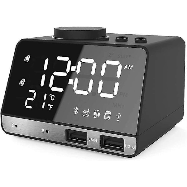 Väckarklocka för sovrum, 4,2-tums LED digital väckarklockradio, dubbla USB-laddare, snooze, Bluetooth-as