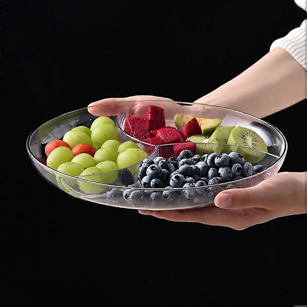 Delad Matbricka 3 Fack Transparent Bricka För Fruktsallad Pudding Bröllopsfest Event