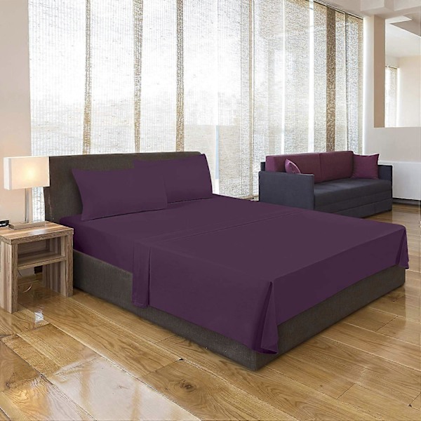 Sängklädesset i polyester-mikrofiber (4 delar, Lila) - 1 Dra-på-lakan 150x200cm, 1 Överlakan 266x259cm och 2 Örngott 50x75cm