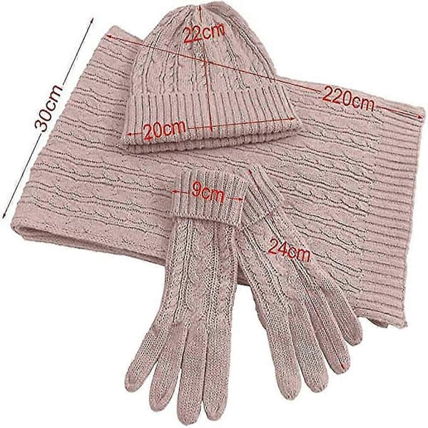 3-delat vinterset: Loop-scarf, stickad mössa, handskar
