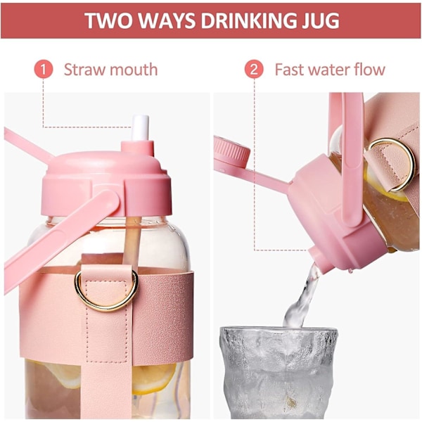 768 ml Glas Vattenflaskor Klar Söt Kawaii Vattenflaskor med Sugrör Rem Estetisk Sport Motivation