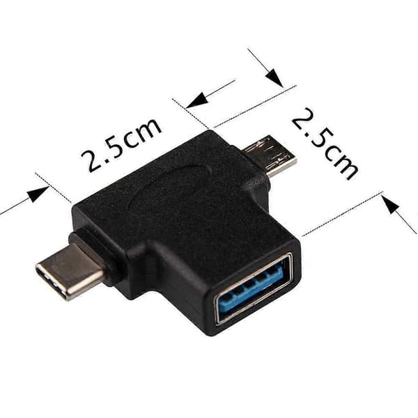2-i-1 OTG-omvandlare USB 3.0 till Micro USB och Typ C-adapter USB3.0 Hona till Micro USB Hane och USB C/USB3.1 Hankontakt (2-pack)