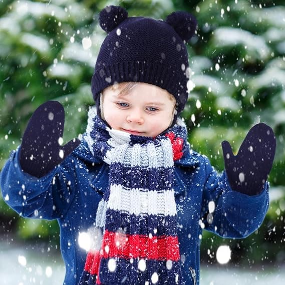 Unisex Vinter Baby Småbarn Hatt Vante Set Varm Fleece Stickad Mössa Nyfödd Mössa Vante, 1-4 År A