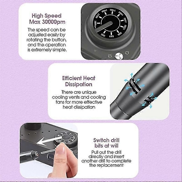30000rpm Elektrisk Nagelborr Set Nagelborrmaskin Nagelfil Slipmaskin
