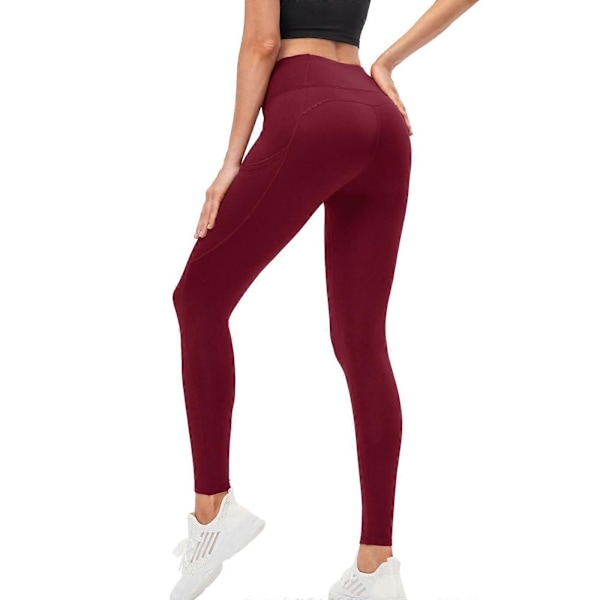 Fleecefodrade Termoleggings Dam Mjuka Elastiska Varma Vinterträningsleggings för Kvinnor Högmidjade Tummy Control Yogabyxor med Fickor, XL, röd