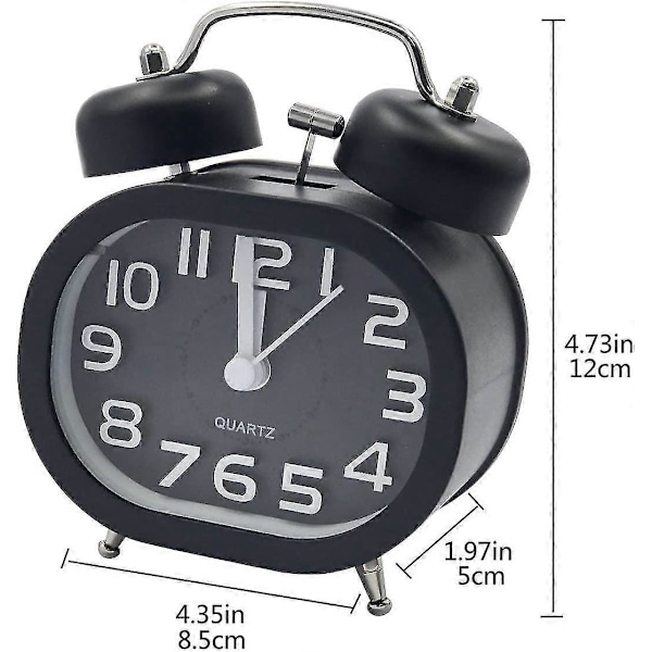 Retro Tyst Kvarts Väckarklocka, Morgon Väckarklocka Rese Sängbords Analog Klocka Dubbel Klocka Metall
