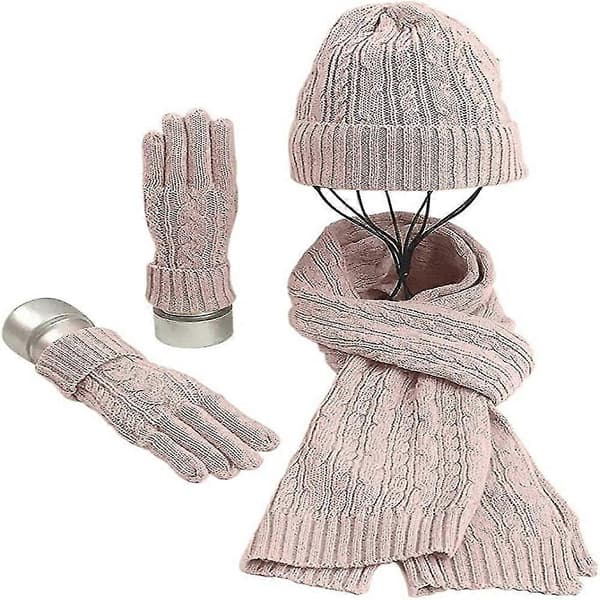 3-delat vinterset: Loop-scarf, stickad mössa, handskar