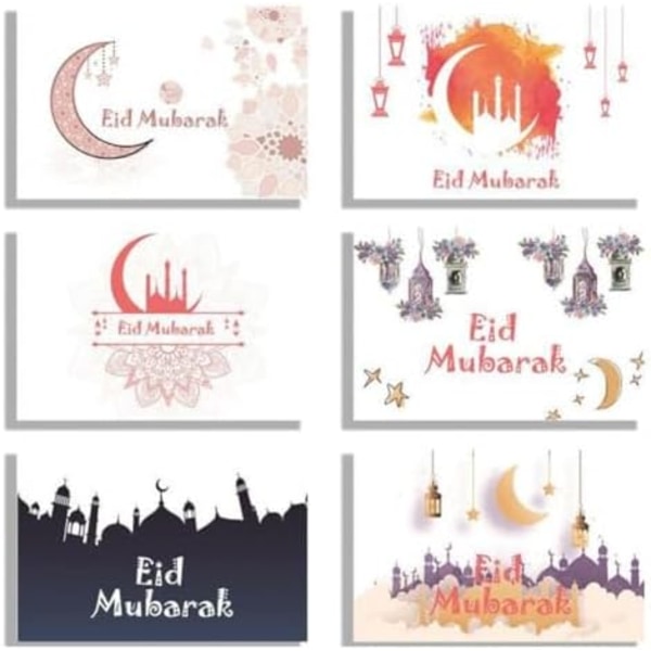 6-pack Eid Mubarak-kort, Eid-hälsningskort, islamisk muslimsk Rama Style3