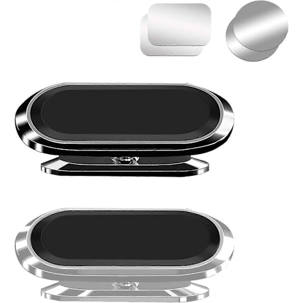 2 Stycken Magnetisk Biltelefonhållare, Supermagnet 360 Justerbar Mobiltelefonhållare, Halkfri Smartphonehållare för Universal Bil (Svart & Silver)