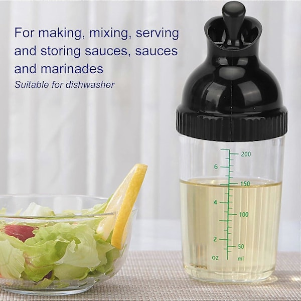 200ml Lättgreppad Salladsdressing Shaker, Läcksäker Behållare, Universal Såsblandare, med Skala Köksredskap, 5.5x17cm