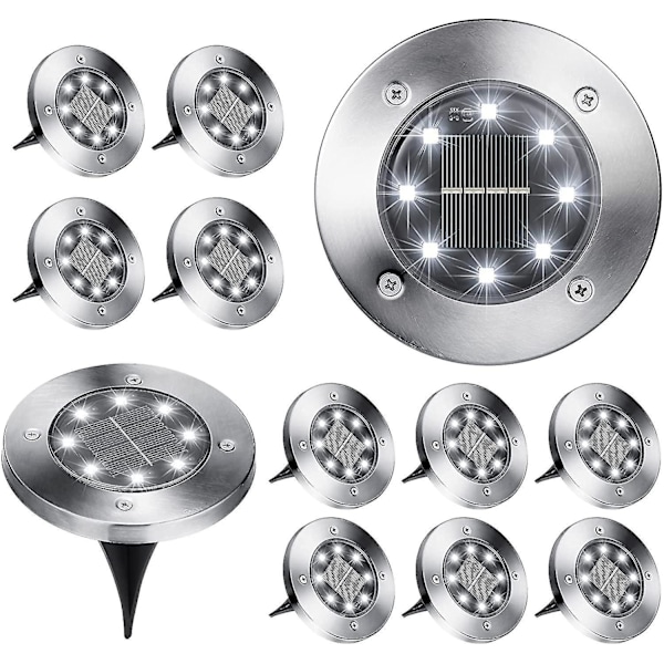 Markbelysning, 12-pack 8 LED Solcellsdriven Markbelysning, Vattentät, Kallvitt