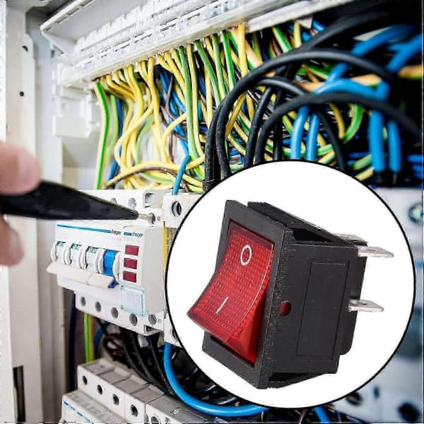 20A 250V AC DPST Snäpp-in Vippströmbrytare 4 Stift Rött Ljus Belyst