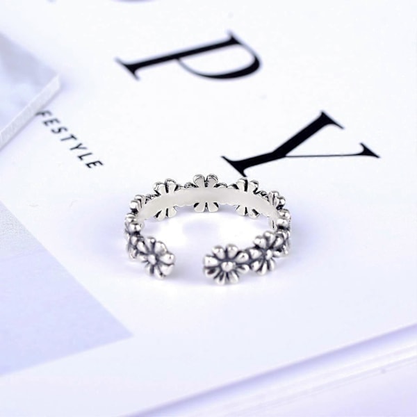 Silver Damring, 925 Sterling Silver Vintage Retro Tumring, Justerbara Vigselringar Bröllop