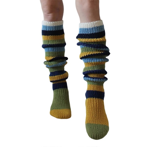 Damstickade strumpor för vuxna Höst Vinter Casual Stil Blandade Färger Ränder Knähöga Strumpor Långa Strumpor gulrandiga