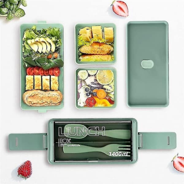 Bento Box Set, 1400 ml Bento Box Matlåda för Vuxna, 3-Facks Bento Lunchlåda, Matlåda för Måltidsförberedelse