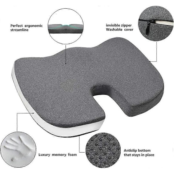 Memory Foam Sittdyna Svart U-Form Grå