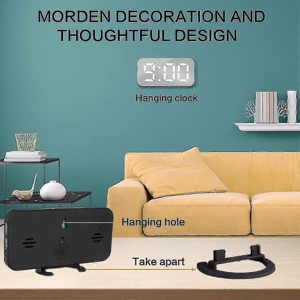 LED Digital Laddningstid Säng Smart Display Snooze LCD Väckarklocka Stor