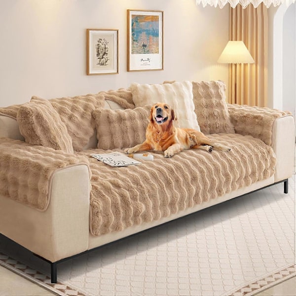 Tjockt Kaninplysch Sofföverdrag 1 2 3-sits, L-form Supermjuka Fuskpäls Sofföverdrag (Khaki, 70 * 150cm Armstöd eller Ryggstöd)
