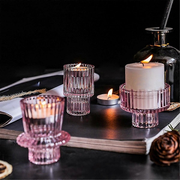 Ljusstake Set Om 6, Avsmalnande Ljusstakar, Rosa