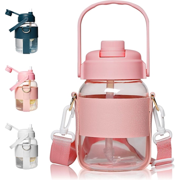 768 ml Glas Vattenflaskor Klar Söt Kawaii Vattenflaskor med Sugrör Rem Estetisk Sport Motivation