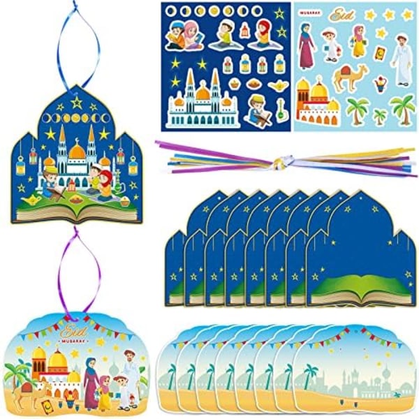Eid Mubarak Craft Kits Kids Moské Scene Stickers Muslim Eid Ram Blue,Purple,White