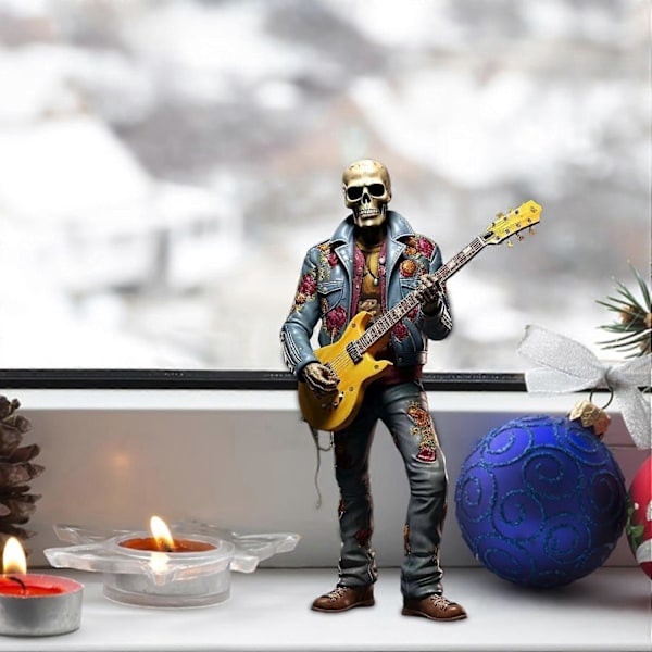 Mini Resin Skelett Ornament Dödliga Dagen Staty Rockband Figurin, Halloween Dekorationer Presenter till Vänner (15cm)C