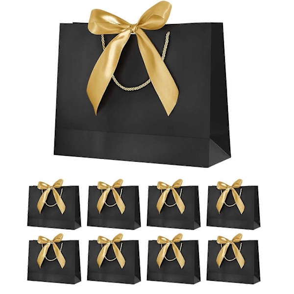 Papperspresentpåsar med gyllene rosettband, bärbara festpåsar med handtag, presentpåsar för födelsedag, bröllop, festivalfirande, babyshower