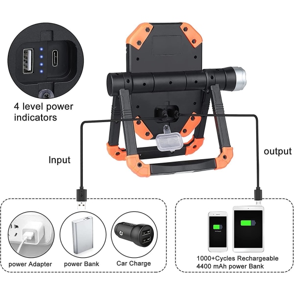 Led arbetsljus - USB uppladdningsbar hopfällbar bärbar