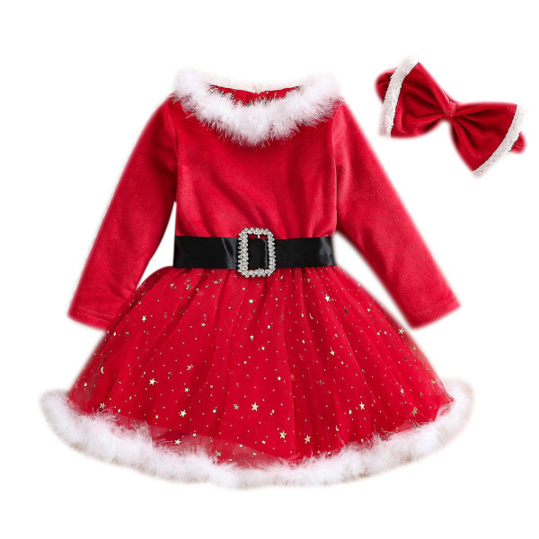 Tjejjulklänning Långärmad julklänning+pannband 2st Ou 100cm