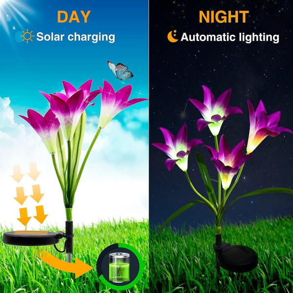 4 Pack Solar Flower Lights med 16 Större Lily Flo