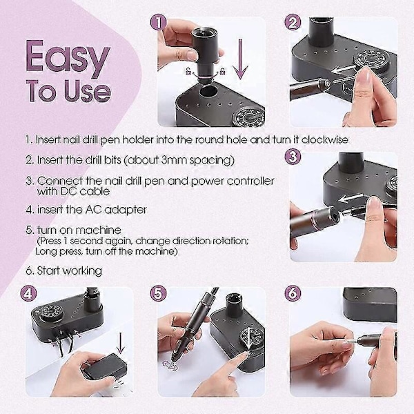 30000rpm Elektrisk Nagelborr Set Nagelborrmaskin Nagelfil Slipmaskin