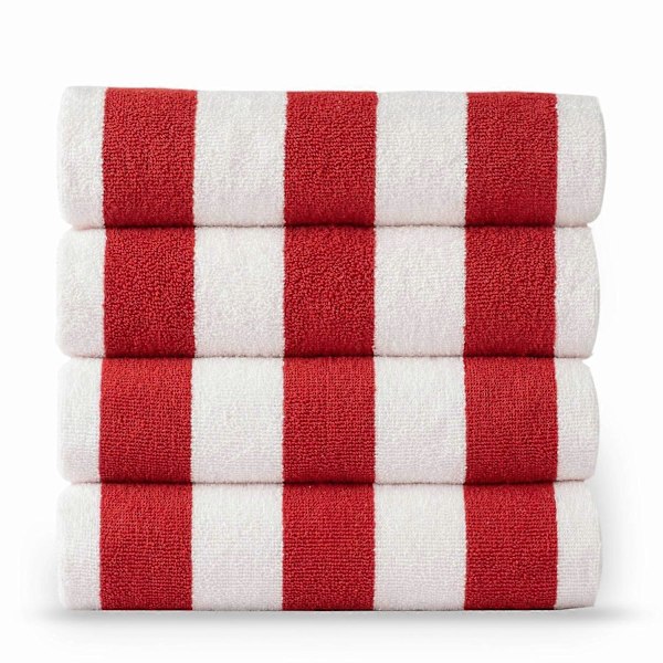Strandhandduk 4-pack, Lättvikt, Rödrandig Snabbtorkande Handduk, Stor Strandhandduk 76x152 cm