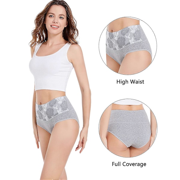 Högmidjade trosor för dam, rosor, bomullstrosor, underkläder med full täckning, plus size, multipack (XXXL)