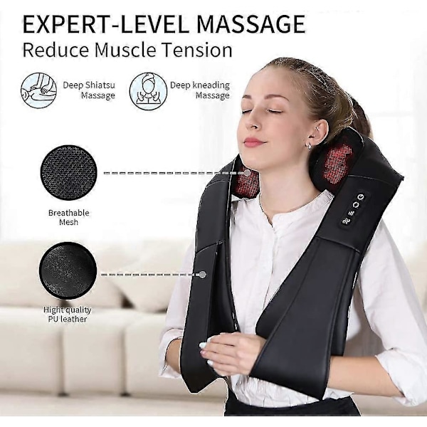 Nackvärmande Massageapparat Rygg Axel Shiatsu Massager Djupvävnadsmassage 3D-knådning Hjälper Till Att Slappna Av Muskler