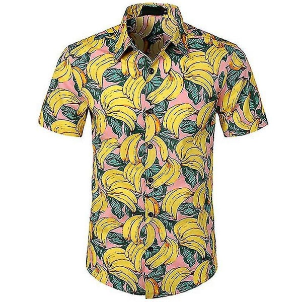Män Casual Hawaiian Fancy Shirt Summer Beach Hawaii Aloha Party S Yellow Banana S