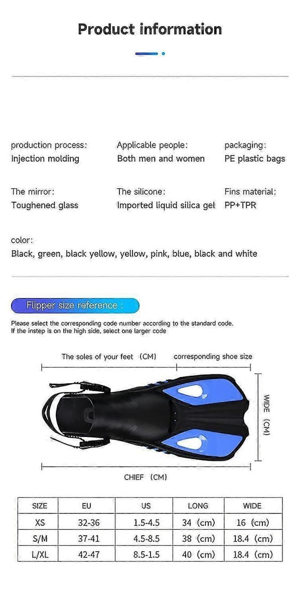 Simset för vuxna inklusive simglasögon, snorkel och fenor