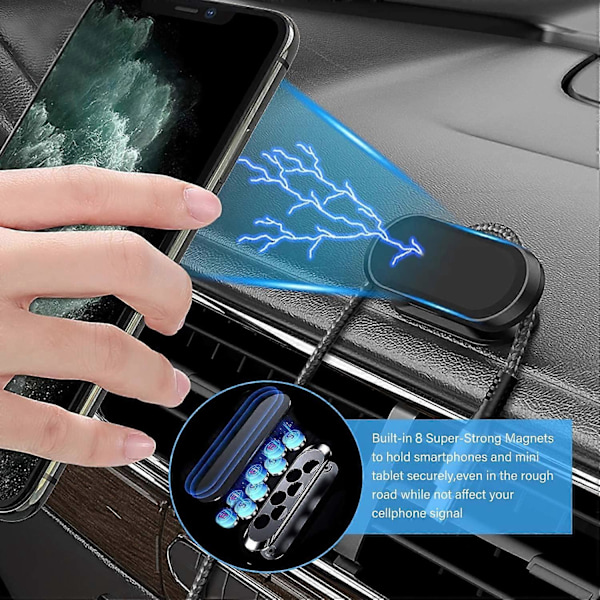 2 Stycken Magnetisk Biltelefonhållare, Supermagnet 360 Justerbar Mobiltelefonhållare, Halkfri Smartphonehållare för Universal Bil (Svart & Silver)